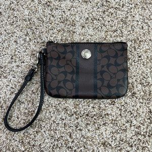 Women's Coach Small Handbag Purse Bag Wristlet Corner Zip Signature Canvas 6x4"